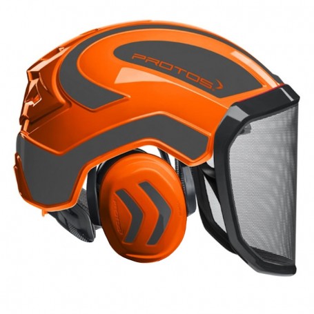 Kask ochronny pilarza drwala Protos Integral Forest pomarańczowy/szary