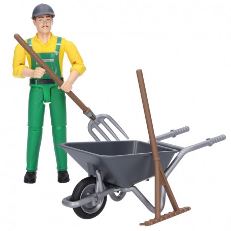 Figurka rolnika z taczką grabiami i widłami Zabawka Bruder 62610