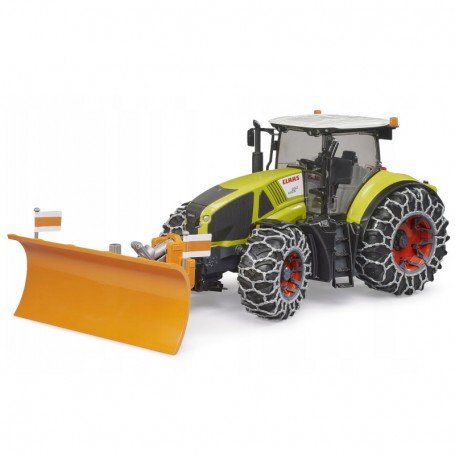 Traktor ciągnik Claas Axion 950 z pługiem do śniegu i łańcuchami Zabawka Bruder 03018