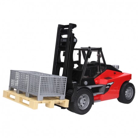 Wózek widłowy Linde HT160 z paletą i koszem Zabawka Bruder 02513
