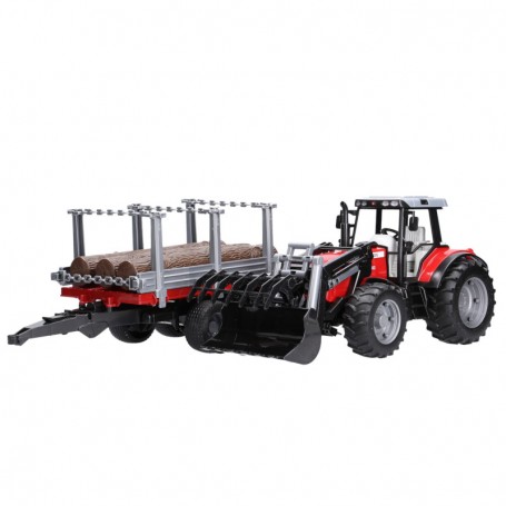 Traktor ciągnik Massey Ferguson z przyczepą do wywozu drzewa Zabawka Bruder 02046