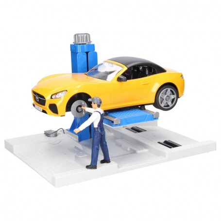 Warsztat samochodowy z autem i figurką mechanika Zabawka Bruder 62112