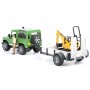 Land Rover z przyczepą minikoparką i figurką Zabawka Bruder 02593