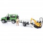Land Rover z przyczepą minikoparką i figurką Zabawka Bruder 02593