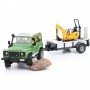 Land Rover z przyczepą minikoparką i figurką Zabawka Bruder 02593